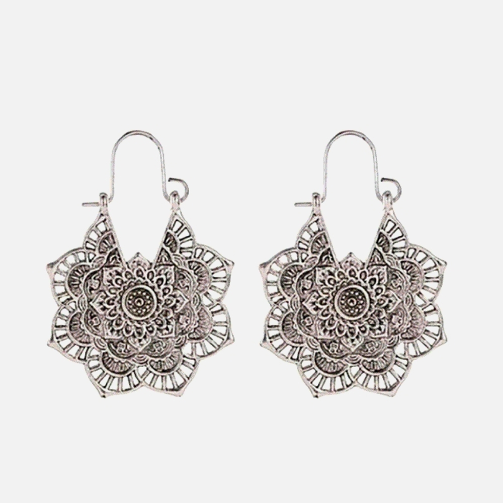 Silver Mandala Geometric Fashion Earrings